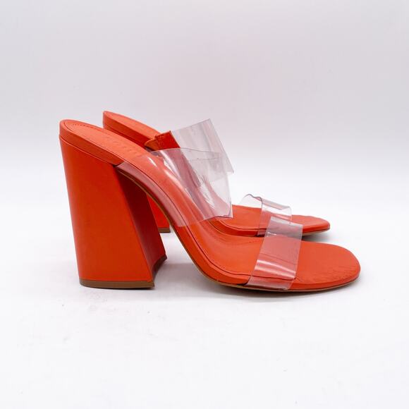 Schutz Women's Victorie High Block Leather Clear Strap Sandals Orange Size 7.5B - Picture 3 of 12